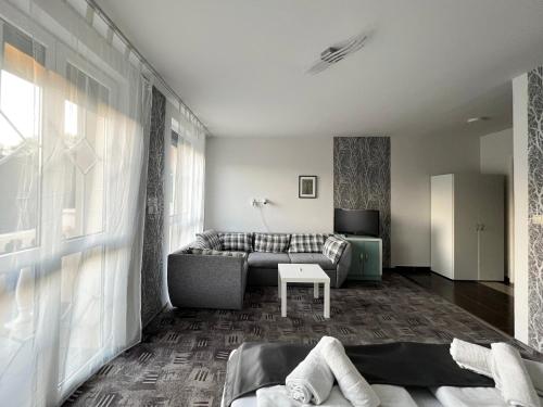 萨尔瓦尔Wolf Panzió的带沙发的客厅和客厅。
