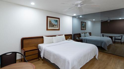 墨西哥城Hotel San Lucas的酒店客房 - 带一张床和用餐室