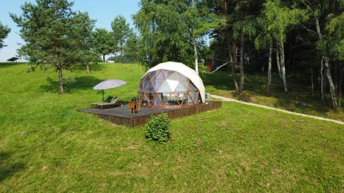 PalivarkasGlamping Zarasai的圆顶帐篷的空中景观