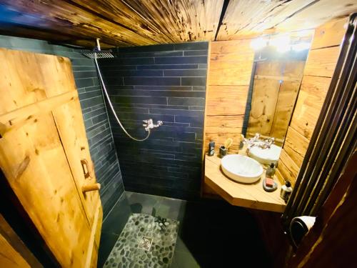 阿克斯普Zum Stillen Unicum的一间带水槽和镜子的小浴室