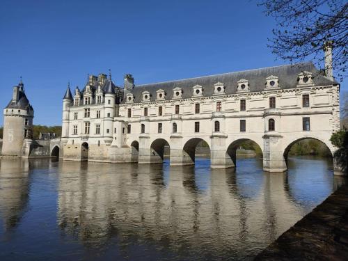 希索Chambre d'hôtes proche Chenonceau的一座大城堡,桥上过河