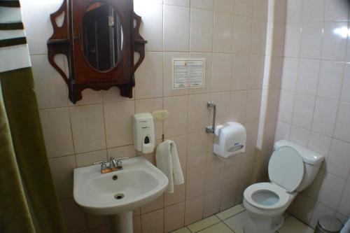 奇南德加Hotel Los Balcones de Chinandega的一间带水槽、卫生间和镜子的浴室