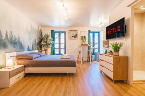 芒德Le CosyGreen - Central/Netflix/Wifi Fibre - Séjour Lozère的一间卧室配有一张床和一个梳妆台