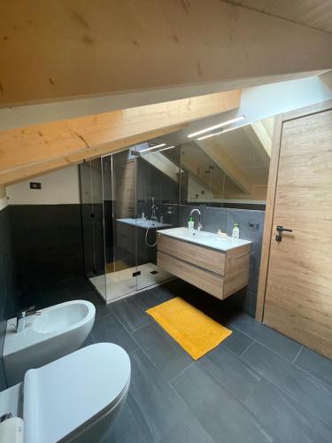 维哥迪法萨Casa Marta Dolomiti的一间带水槽、浴缸和卫生间的浴室