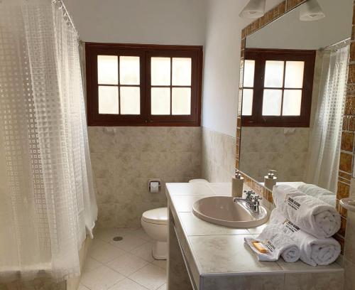 阿雷基帕Hotel Boutique Selva Alegre的一间带水槽、卫生间和镜子的浴室