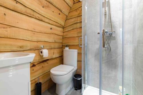 BannvaleGreenview Glamping Pods的一间带卫生间和淋浴的浴室