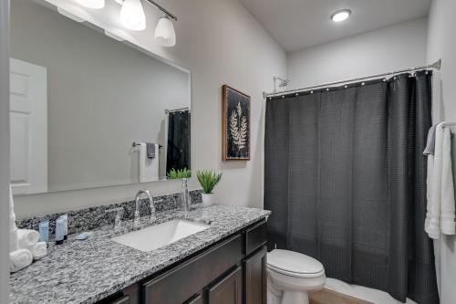 鸽子谷NEW 3 BR Apartment Sleeps 6的一间带水槽、卫生间和淋浴的浴室