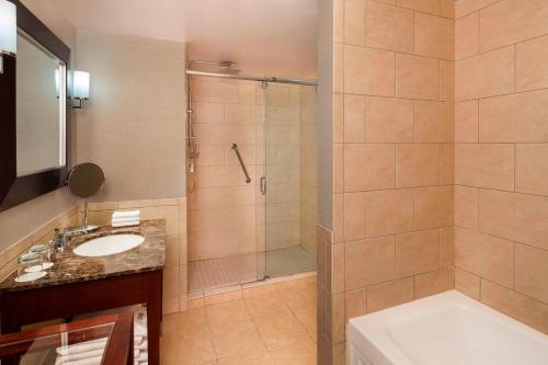里士满里士满威斯汀酒店的带淋浴和盥洗盆的浴室