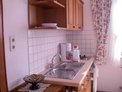 克查赫莱雷尔酒店的厨房配有水槽和台面