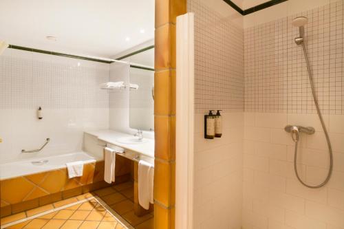 阿尔姆尼卡Ibersol Almuñecar Beach & Spa Hotel的带浴缸、水槽和淋浴的浴室