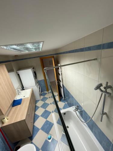 MarkovciApartma Ivana的带浴缸、卫生间和盥洗盆的浴室