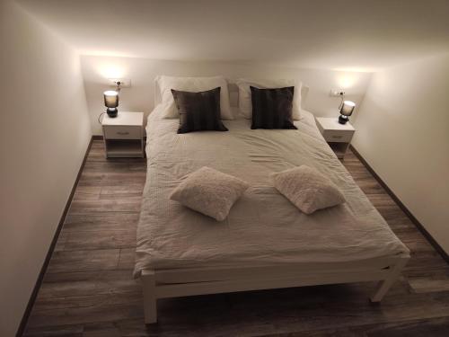 锡尼Apartment Loft的卧室内的一张带枕头的大床