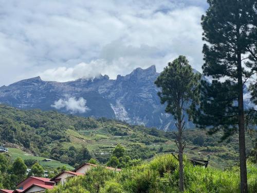 拉瑙MAK Homestay DOWNSTAIRS的远处的山,有房子和树木