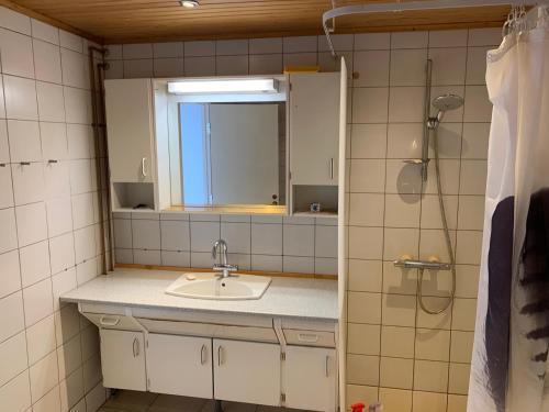 西西缪特Dejlig og et godt hus, Hotel的一间带水槽和镜子的浴室