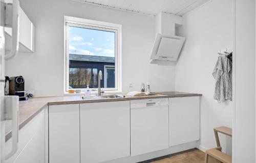 HornsletStunning Home In Hornslet With Wifi的白色的厨房设有水槽和窗户
