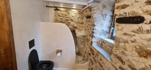 KokkalaOlive oil mill的一间带卫生间和石墙的浴室