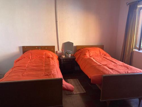 坦迪尔Chacra Casa de Piedra的两张睡床彼此相邻,位于一个房间里