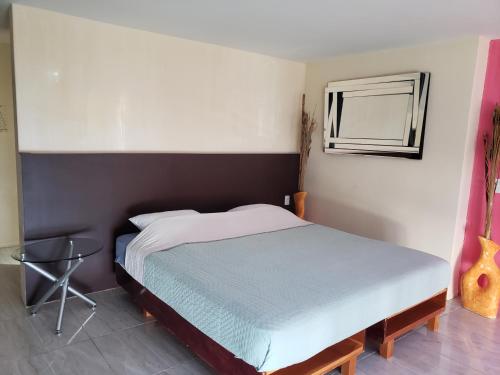 阿卡普尔科Hotel Torres Gemelas vista al mar a pie de playa的一间小卧室,配有床和窗户