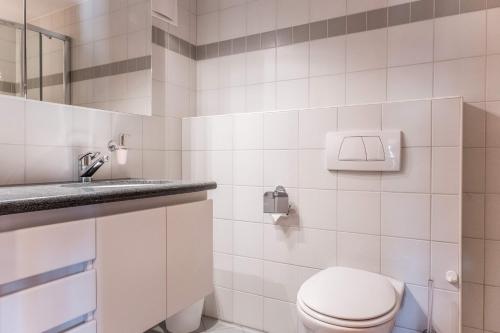 格林德尔瓦尔德Apartment Hori - GRIWA RENT AG的白色的浴室设有卫生间和水槽。