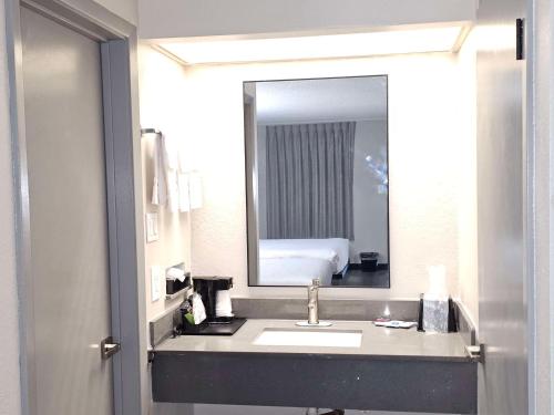 维多利亚维多利亚东部骑士酒店的一间带水槽和镜子的浴室