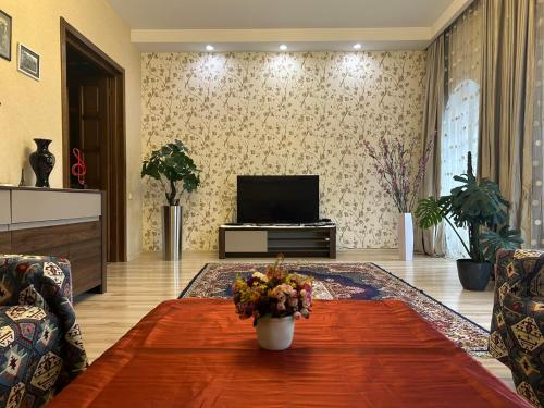 第比利斯Apartment in historical district of Tbilisi的带沙发和电视的客厅