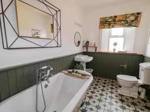 CarrigartLough View Cottage的带浴缸、卫生间和镜子的浴室