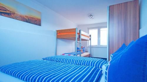 ParchtitzFerienhaus-Bruchalla的一间卧室配有一张床和一张双层床。