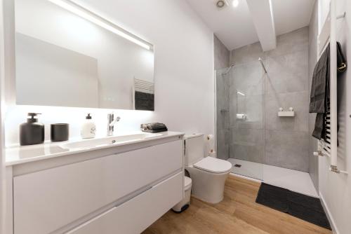 奥维多Apartamento con Jardín en el Oviedo Antiguo的白色的浴室设有卫生间和淋浴。