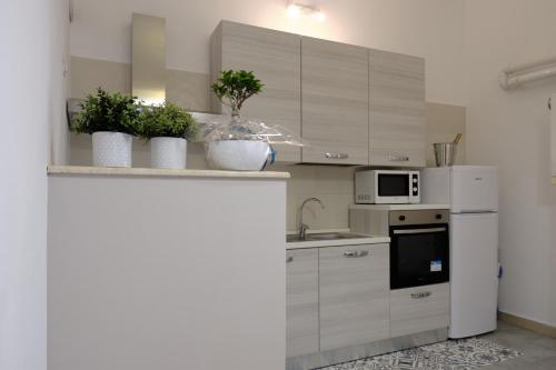 莫尔费塔Luma ospitalità的厨房配有白色橱柜和盆栽家电