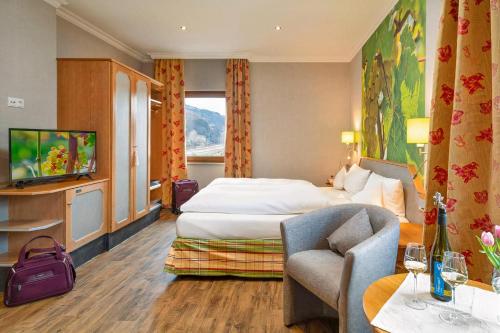 圣戈阿尔朗斯克纳葡萄酒酒店的酒店客房,配有床和电视