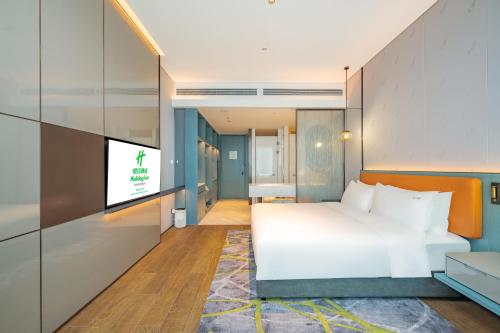 长春长春东方广场假日酒店的一间卧室配有一张床和一台平面电视