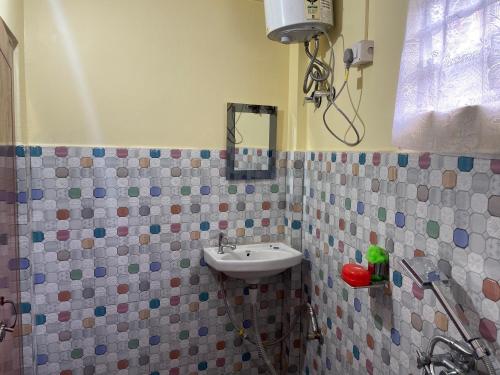 大吉岭Jasmine Homestay Darjeeling的一间带水槽和淋浴的浴室