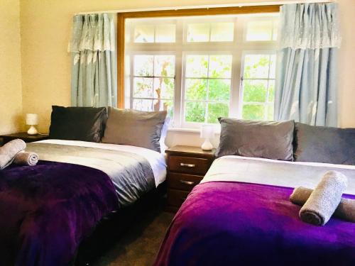 旺阿雷Northern Holiday Cottage的一间卧室设有两张床和窗户。
