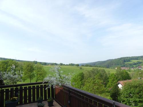 Ferienwohnung Traumblick的从房子的阳台上可欣赏到田野的景色