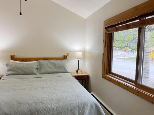 伍德兰帕克Cabin Suite的一间卧室设有一张床和一个窗口
