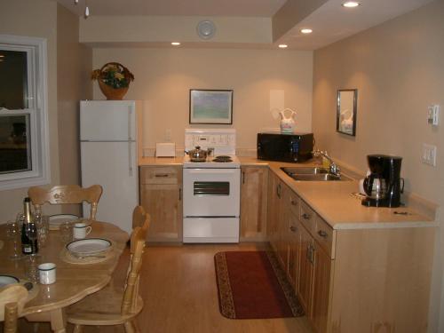 PrincetonThe View Lodgings的厨房配有白色冰箱和桌子