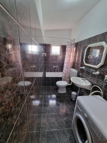 拉布Apartman Zlatko, Palit, Rab的带淋浴、卫生间和盥洗盆的浴室