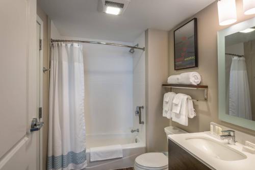 橡树溪TownePlace Suites by Marriott Milwaukee Oak Creek的带淋浴卫生间和盥洗盆的浴室