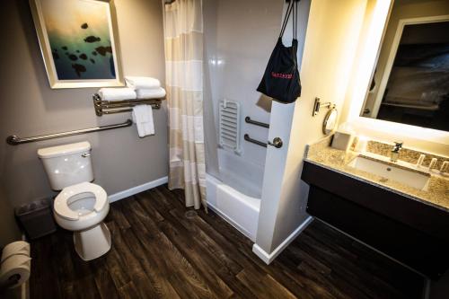波因顿海滩博因顿海滩万豪广场套房酒店的浴室配有卫生间、盥洗盆和淋浴。