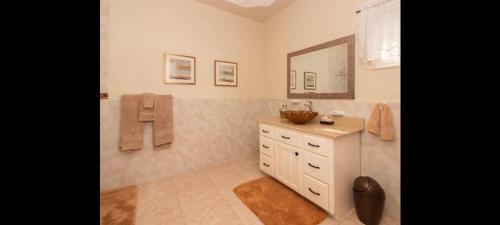 蒙特哥贝Hills Royale Villa -Ironshore Montego Bay的一间带水槽和镜子的浴室