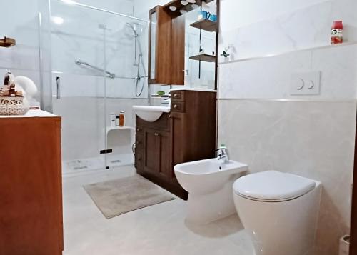 的里雅斯特Brezza Marina - Appartamento in villa fronte mare的浴室配有卫生间、盥洗盆和淋浴。
