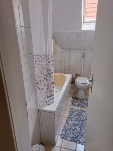 波鸿Nette Kuschelige Wohnung的带浴缸和卫生间的浴室。