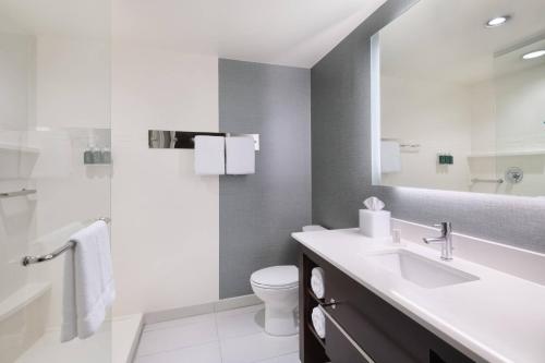 斯帕坦堡Residence Inn by Marriott Spartanburg Westgate的一间带水槽、卫生间和镜子的浴室