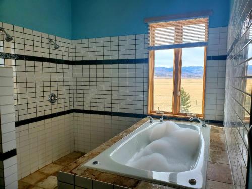 CameronDream Drift Motel的带浴缸的浴室和窗户