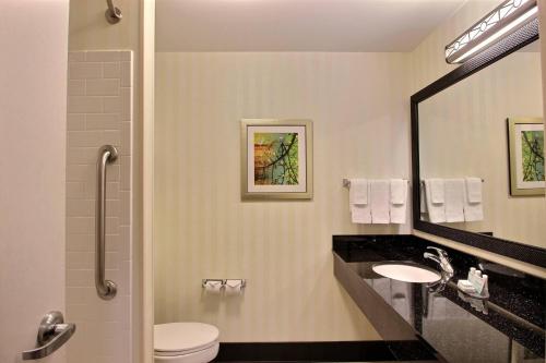橡树溪密尔沃基机场万豪费尔菲尔德客栈&套房酒店的一间带水槽、卫生间和镜子的浴室