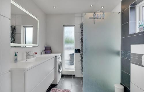 福堡Beautiful Home In Faaborg With Jacuzzi的一间带水槽和洗衣机的浴室