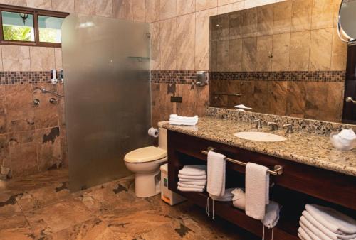 Cachí卡萨纳卡菲塔尔精品酒店的一间带水槽、卫生间和镜子的浴室