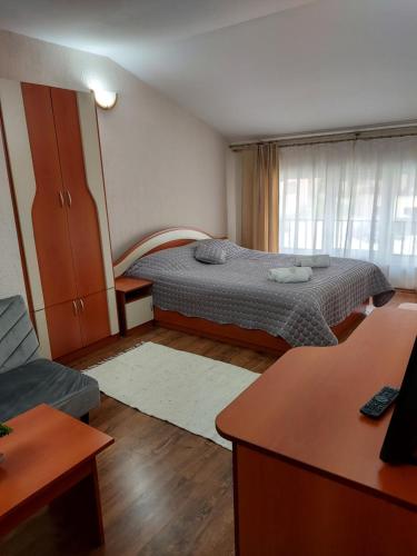 多斯帕特Хотел Лагуна的一间带床和沙发的小卧室