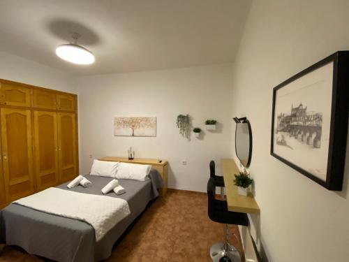 科尔多瓦COSTASOL CORDOBA - Apartamento moderno - céntrico的酒店客房配有一张床、一张书桌和一张书桌。