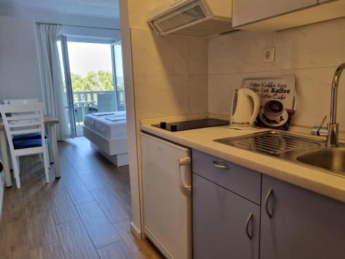 布雷拉Guesthouse Dominović的厨房配有水槽和炉灶 顶部烤箱
